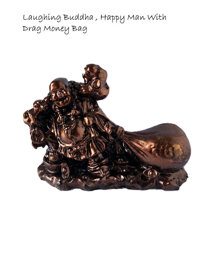 GOODMARTS Golden Feng Shui Laughing Buddha, Happy Man Drag Money Bag for Home Office Decor, Wealth, Good Luck, 8 cm - Image 2